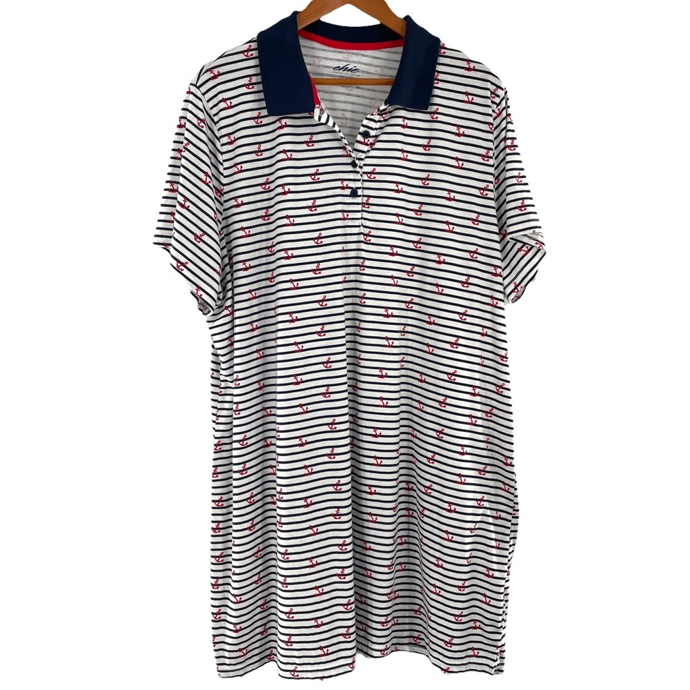 Chic Comfort Collection Short Sleeve Polo Tee in Nautical Theme in Size 2X